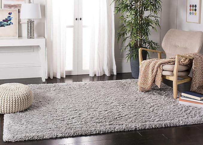 SAFAVIEH Fontana Shag Collection Area Rug - 6'7" x 9', Grey, Solid Design, Non-Shedding & Easy Care, 2-inch Thick Ideal for High Traffic Areas in Living Room, Bedroom (FNT800F)
