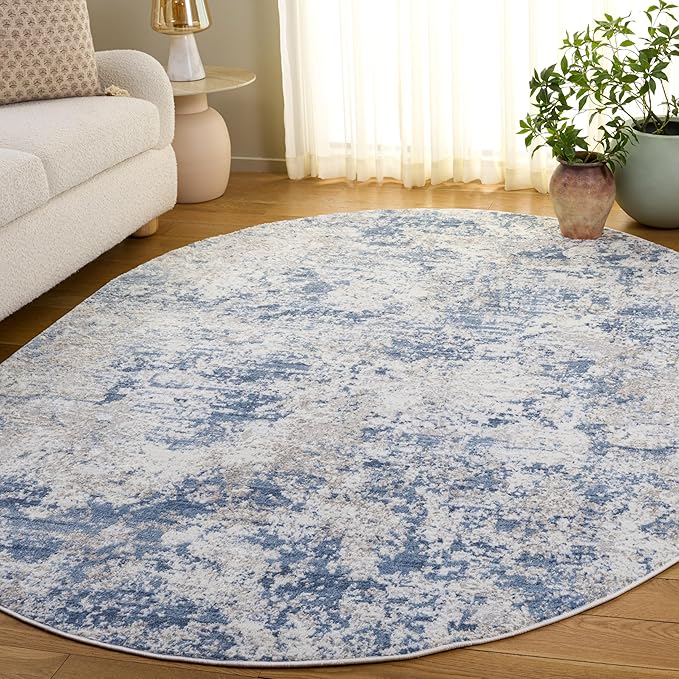 SAFAVIEH Amelia Collection Area Rug - 6' x 8' Oval, Grey & Blue, Modern Abstract Design, Non-Shedding & Easy Cleaning, Ideal for Living Room, Bedroom, Dining Space (ALA705F)
