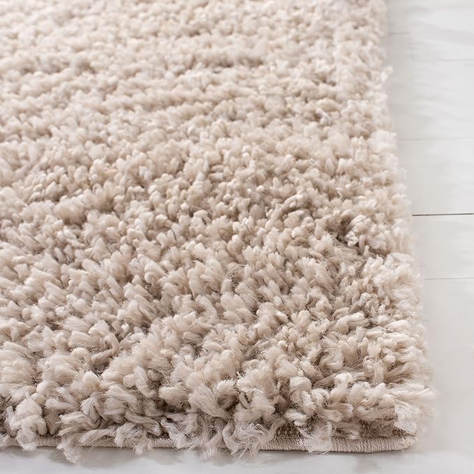 SAFAVIEH August Shag Collection Area Rug - 9' x 12', Beige, Solid Design, Non-Shedding & Easy Care, 1.5-inch Thick Ideal for High Traffic Areas in Living Room, Bedroom (AUG200D)