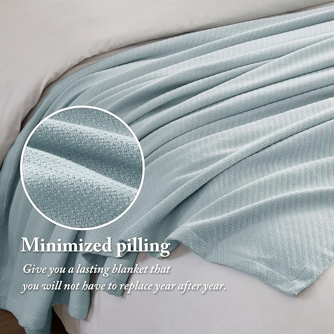 Madison Park Liquid Cotton Luxury Blanket Premium Soft Cozy 100% Ring Spun Cotton For Bed , Couch or Sofa, Twin, Light Blue