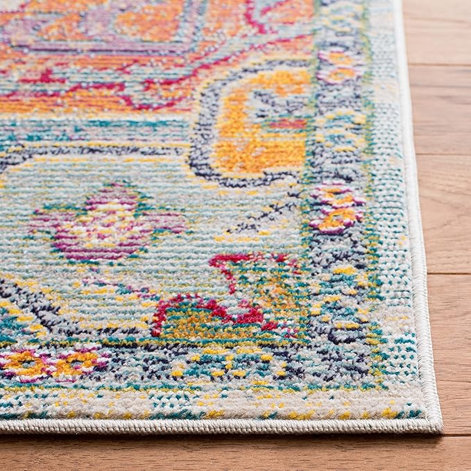 SAFAVIEH Crystal Collection Runner Rug - 2'2" x 13', Light Blue & Fuchsia, Medallion Distressed Design, Non-Shedding & Easy Care, Ideal for High Traffic Areas in Living Room, Bedroom (CRS501B)