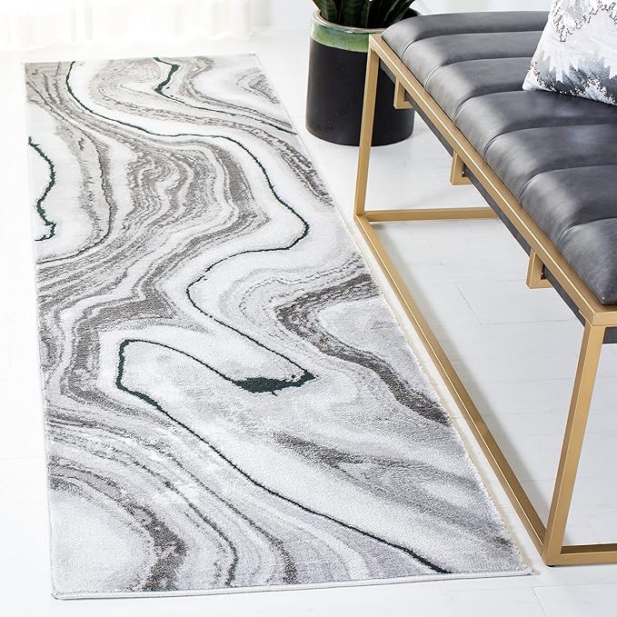 SAFAVIEH Craft Collection Runner Rug - 2'3" x 14', Grey & Green, Modern Abstract Design, Non-Shedding & Easy Care, Ideal for High Traffic Areas in Living Room, Bedroom (CFT819Y)