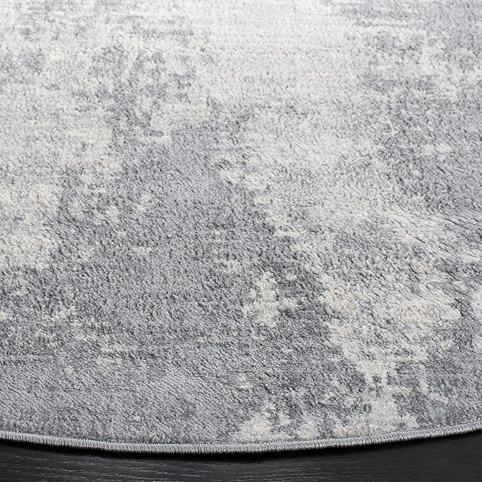 SAFAVIEH Jasper Collection Area Rug - 3' Round, Light Grey & Ivory, Modern Abstract Design, Non-Shedding & Easy Care, Ideal for High Traffic Areas in Living Room, Bedroom (JSP101F)