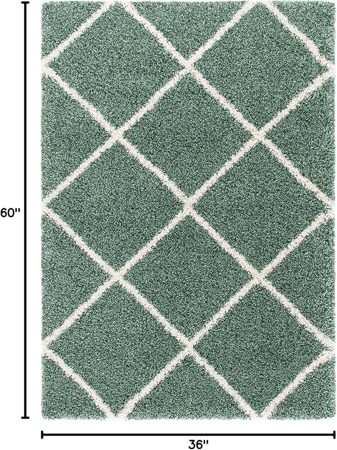 SAFAVIEH Hudson Shag Collection Accent Rug - 3' x 5', Green & Ivory, Modern Trellis Design, Non-Shedding & Easy Care, 2-inch Thick Ideal for High Traffic Areas in Foyer, Living Room, Bedroom (SGH281Y)