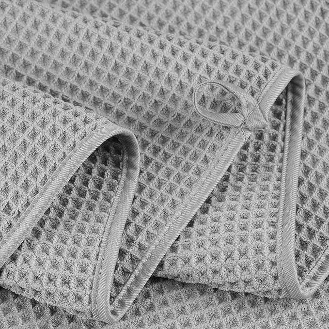 430 GSM Microfiber Oversize Quick Dry Lint Free Bath Towel, 60 x 30 in, 4 Pack (Waffle Weave)
