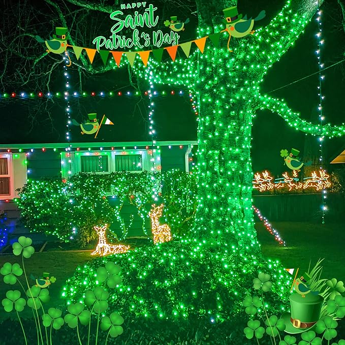 Hopolon Green St. Patrick's Day Mini Lights, 50 Count 2PACK Green Wire 13ft Incandescent Christmas String Lights Plug in for Outdoor Indoor Halloween Tree Holiday Lighting Decor (2pcs Green)