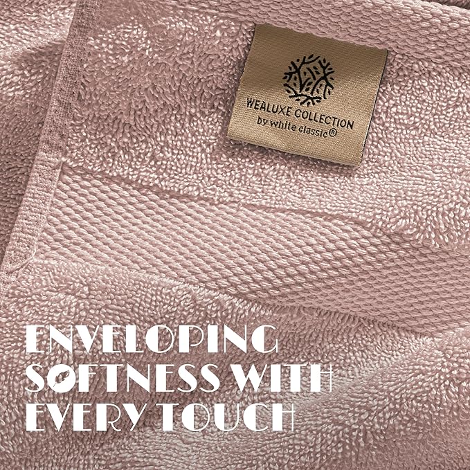 White Classic Wealuxe Pink Bath Towels 24x50 Inch, Cotton Towel Set for Bathroom, Hotel, Gym, Spa, Soft Extra Absorbent Quick Dry 6 Pack