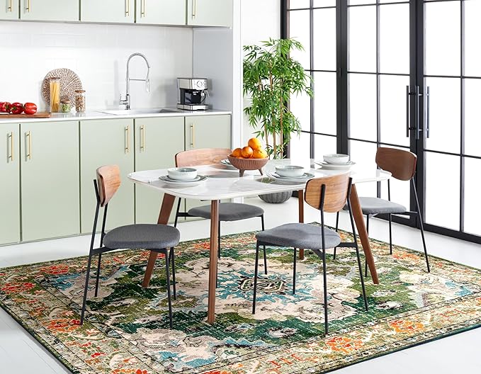 SAFAVIEH Monaco Collection Area Rug - 2' x 18', Forest Green & Light Blue, Non-Shedding & Easy to Clean, Distressed Medallion Design, Ideal for Living Room, Bedroom, Dining Space (MNC243F)