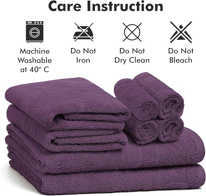Bath Towels Set of 8 – 100% Cotton (Dark Purple) Bathroom Towel Set Bale Includes 2 Bath, 2 Hand, 4 Face Towels – Soft, Absorbent & Quick Dry Towel for Bathroom, Spa, Kitchen, Hotel Use