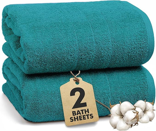 Bath Sheets – Extra Large Bathroom Sheet Set – Pack of 2 Jumbo Towels Teal (71x35in) – 100% Cotton Soft Quick Dry Large Bath Towels for Adults Hotel Spa Bathroom Use
