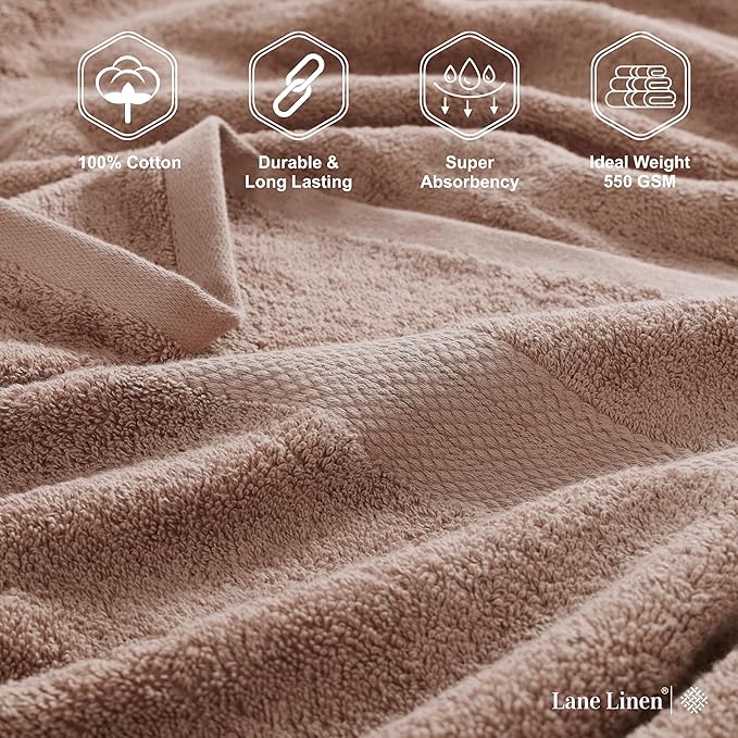LANE LINEN 18 Piece Cotton Towel Set - Soft, Absorbent & Perfect Family Set - 4 Bath, 8 Washcloths, 6 Hand Towels for Bathroom - Ideal for Home, Spa & Gym - Quality You Can Trust - Taupe