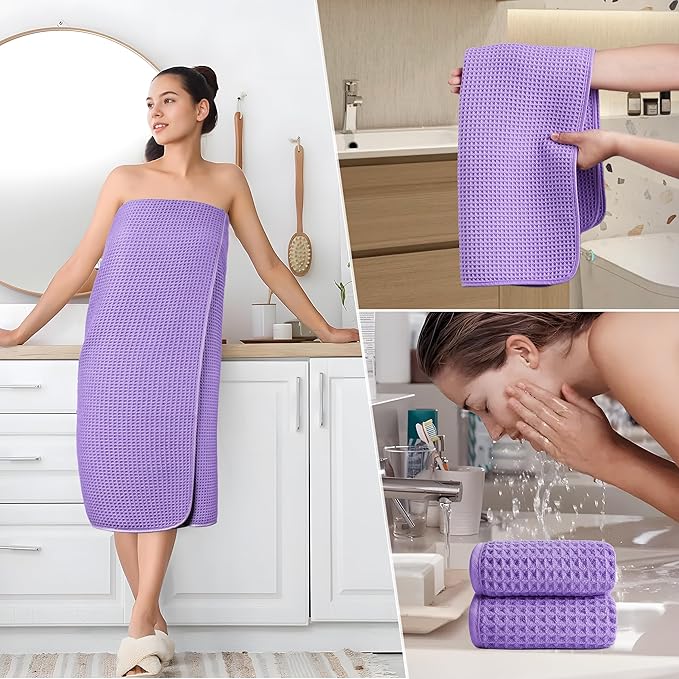 430 GSM Microfiber Quick Dry Lint Free Oversize Bath Towel Set, 6 Piece (Waffle Weave)