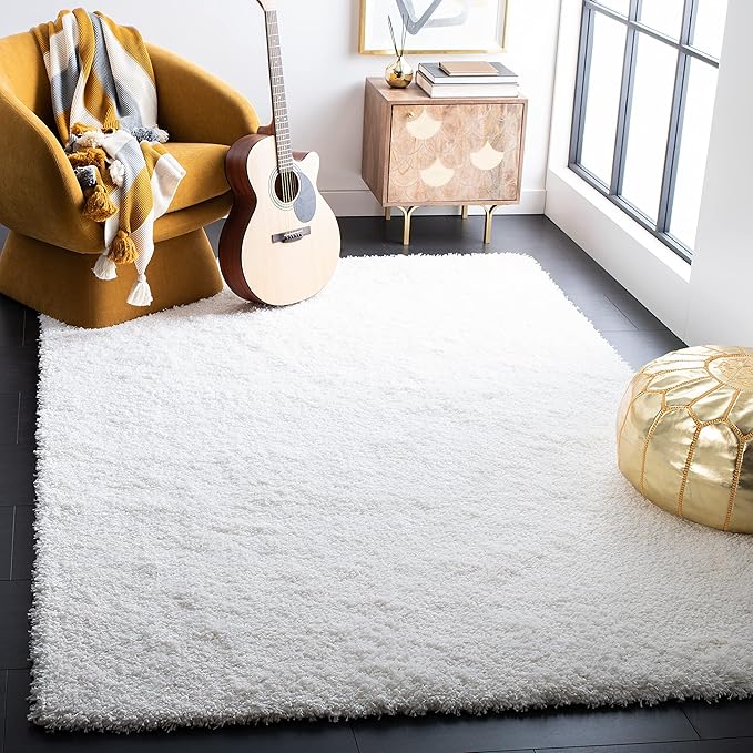 SAFAVIEH Santa Monica Shag Collection 5'3" x 7'6" White SGN725 Solid Non-Shedding Living Room Bedroom Dining Room Entryway Plush 2-inch Thick Area Rug