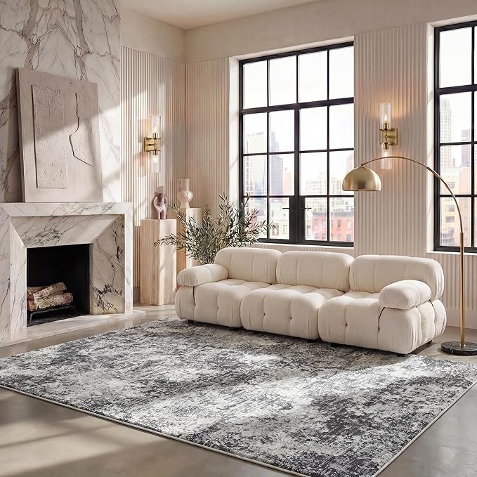 SAFAVIEH Area Rug 8x10 - Amelia Collection - Large - Charcoal & Ivory, Modern Design, Non-Shedding & Easy Cleaning, Ideal for Living Room, Bedroom, Office, Dining Space (ALA705H)