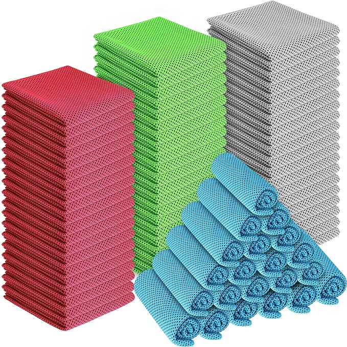 80 Pcs Cooling Towel Bulk 40 x 12 Inch Double Layer Microfiber Chilly Cold Towel for Neck Gym Yoga Running Workout Sports(Rose Red, Light Blue, Green, White)
