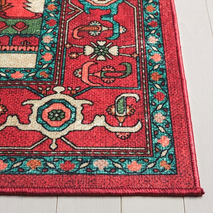 SAFAVIEH Washable Rug Orlando Collection - 4' x 6', Red & Beige, Non-Shedding & Easy to Clean, Ideal for Foyer, Kitchen, Nursery, Office, Bedroom (ORL758Q)
