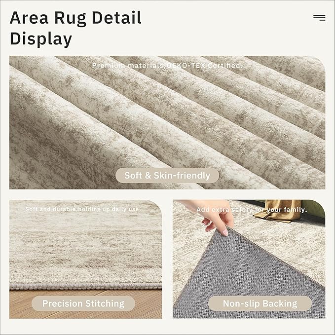 3x4 Rug, Small Area Rug for Kitchen, Entryway, Machine Washable Non-Slip Throw Rug, Vintage Carpet for Nursery Coffee Table Beige