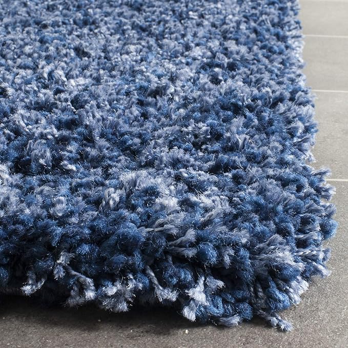 SAFAVIEH Santa Monica Shag Collection 4' x 6' Navy SGN725 Solid Non-Shedding Living Room Bedroom Dining Room Entryway Plush 2-inch Thick Area Rug