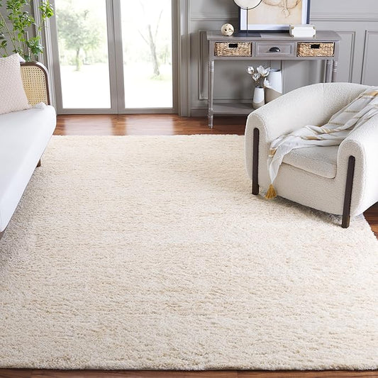SAFAVIEH Berber Shag Collection Area Rug - 9' x 12', Ivory & Beige, 1.2-inch Thick Ideal for High Traffic Areas in Living Room, Bedroom (BER563A)