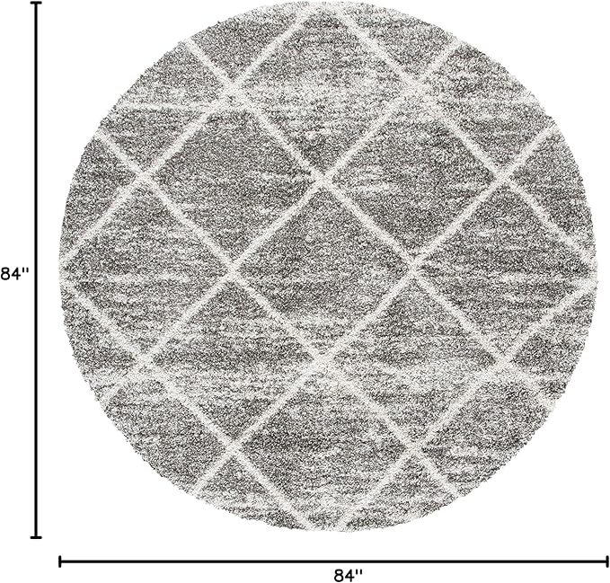 SAFAVIEH Hudson Shag Collection 7' Round Distressed Grey/Ivory SGH281K Moroccan Diamond Trellis Non-Shedding Living Room Bedroom 2-inch Thick Area Rug