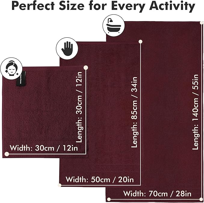 Bath Towels Set of 8 – 100% Cotton (Burgundy) Bathroom Towel Set Bale Includes 2 Bath, 2 Hand, 4 Face Towels – Soft, Absorbent & Quick Dry Towel for Bathroom, Spa, Kitchen, Hotel Use