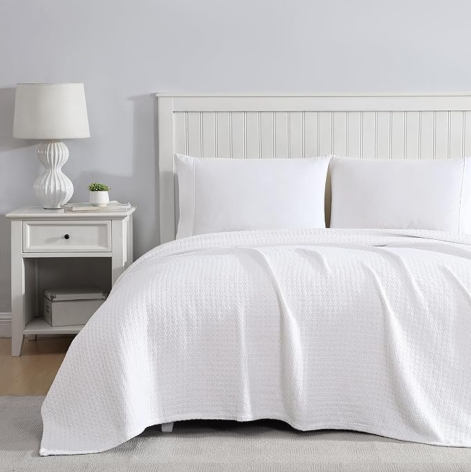 Beatrice Home Fashions Grand Hotel Lightweight All-Natural 100% Cotton Waffle Weave Blanket, King, White