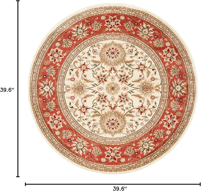 SAFAVIEH Lyndhurst Collection Area Rug - 3'3" Round, Ivory & Rust, Traditional Oriental Design, Non-Shedding & Easy Care, Ideal for High Traffic Areas in Living Room, Bedroom (LNH212R)