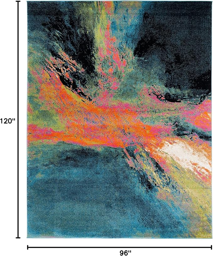SAFAVIEH Galaxy Collection 8' x 10' Blue/Orange GAL117N Modern Abstract Non-Shedding Living Room Dining Bedroom Area Rug