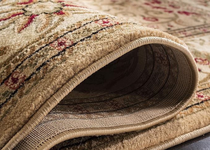 SAFAVIEH Lyndhurst Collection Area Rug - 6' Square, Beige & Ivory, Traditional Oriental Design, Non-Shedding & Easy Care, Ideal for High Traffic Areas in Living Room, Bedroom (LNH212D)