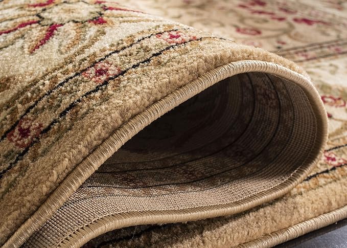 SAFAVIEH Lyndhurst Collection Area Rug - 8' Square, Beige & Ivory, Traditional Oriental Design, Non-Shedding & Easy Care, Ideal for High Traffic Areas in Living Room, Bedroom (LNH212D)