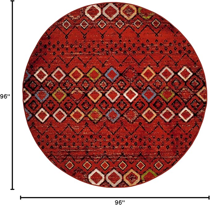 SAFAVIEH Amsterdam Collection 8' Round Terracotta/Multi AMS108D Moroccan Boho Non-Shedding Living Room Dining Bedroom Foyer Area Rug