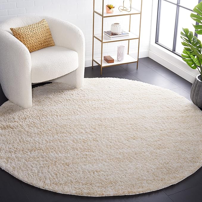 SAFAVIEH Berber Shag Collection Area Rug - 8' Round, Ivory & Beige, Modern Design, Non-Shedding & Easy Care, 1.2-inch Thick, Ideal for The Living Room, Bedroom, Dining Room (BER563A-8R)