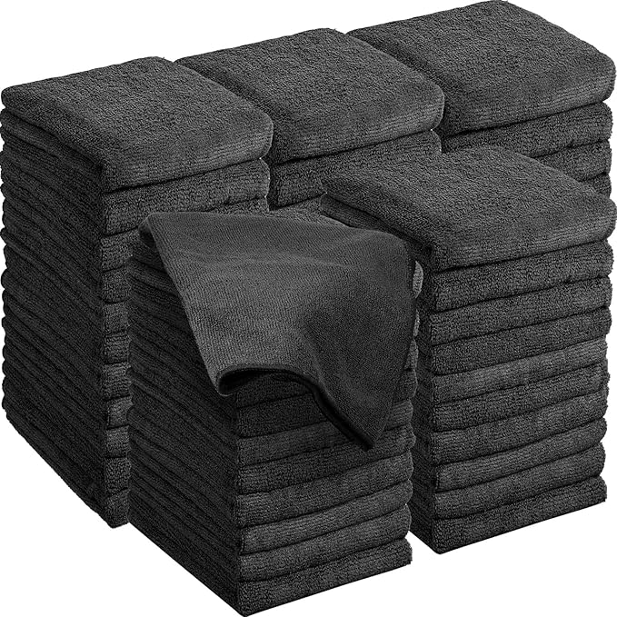 48 Pack Bleach Proof Towels 16x 26inch Microfiber Absorbent Hair Towels Bulk Bleach Salon Hand Drying Cloth for Gym Bath Spa Shaving Shampoo Home(Black)