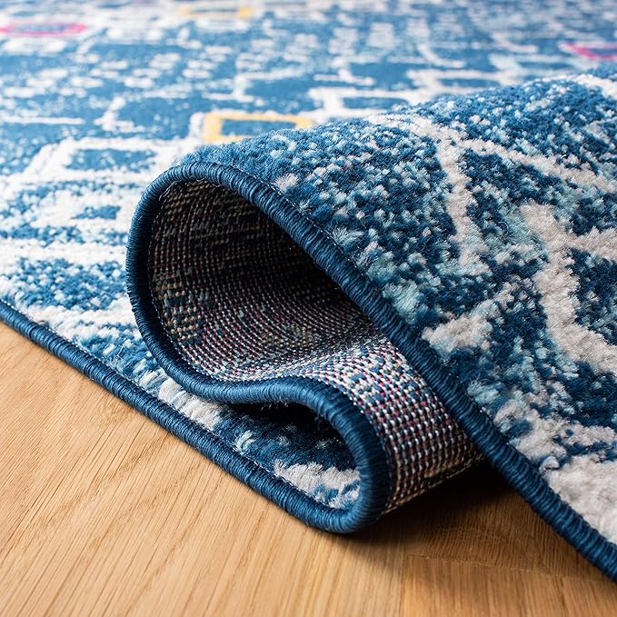 SAFAVIEH Amsterdam Collection Runner Rug - 2'3" x 8', Navy & Turquoise, Moroccan Boho Design, Non-Shedding & Easy Care, Ideal for High Traffic Areas in Living Room, Bedroom (AMS108M)