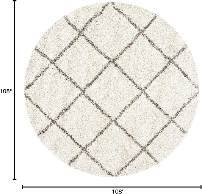 SAFAVIEH Hudson Shag Collection 9' Round Ivory/Grey SGH281A Modern Diamond Trellis Non-Shedding Living Room Bedroom Dining Room Entryway Plush 2-inch Thick Area Rug