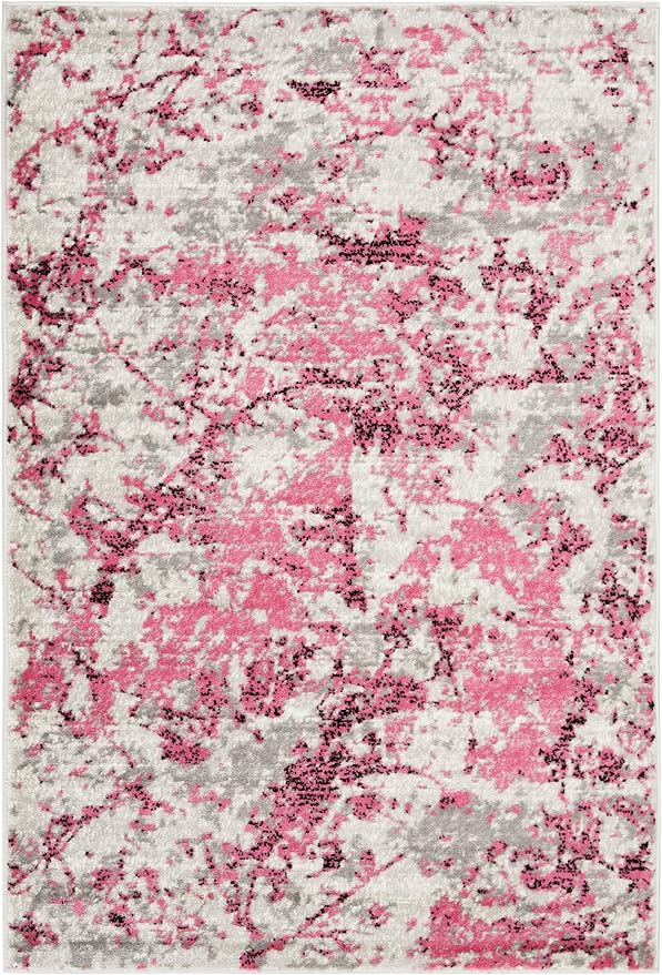 SAFAVIEH Skyler Collection 4' x 6' Pink / Ivory SKY186N Modern Abstract Non-Shedding Living Room Bedroom Accent Rug