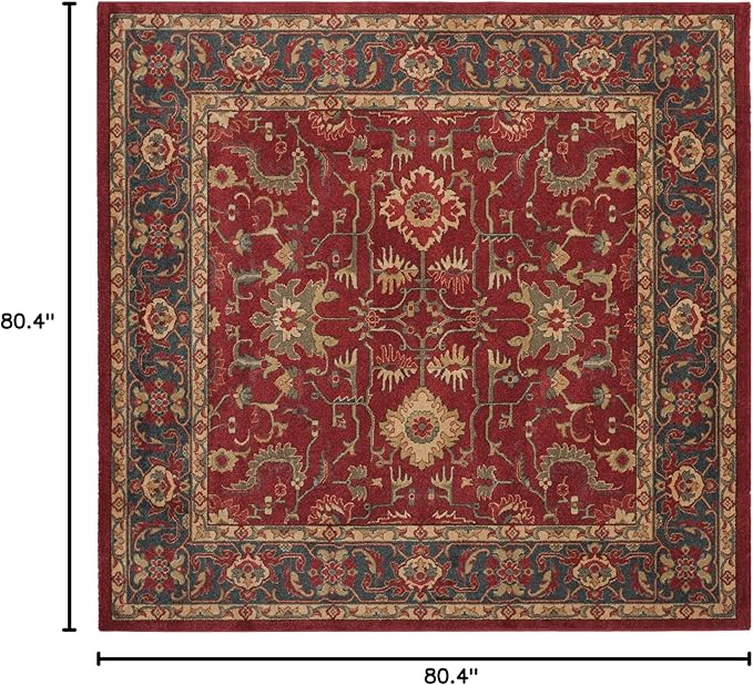 SAFAVIEH Mahal Collection Area Rug - 6'7" Square, Red & Natural, Traditional Oriental Design, Non-Shedding & Easy Care, Ideal for High Traffic Areas in Living Room, Bedroom (MAH697A)
