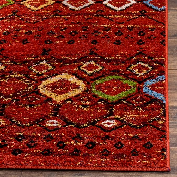 SAFAVIEH Amsterdam Collection Area Rug - 8' x 10', Terracotta & Multi, Moroccan Boho Design, Non-Shedding & Easy Care, Ideal for High Traffic Areas in Living Room, Bedroom (AMS108D)