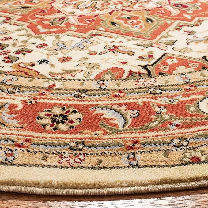 SAFAVIEH Lyndhurst Collection Area Rug - 10' Round, Ivory & Rust, Traditional Oriental Design, Non-Shedding & Easy Care, Ideal for High Traffic Areas in Living Room, Bedroom (LNH330R)