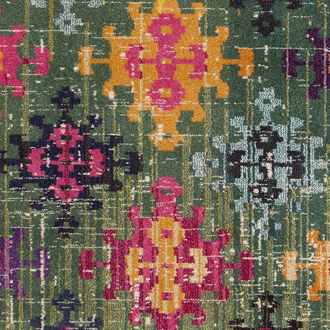 SAFAVIEH Monaco Collection Accent Rug - 4' x 5'7", Green & Multi, Boho Diamond Trellis Design, Non-Shedding & Easy Care, Ideal for High Traffic Areas in Entryway, Living Room, Bedroom (MNC244G)