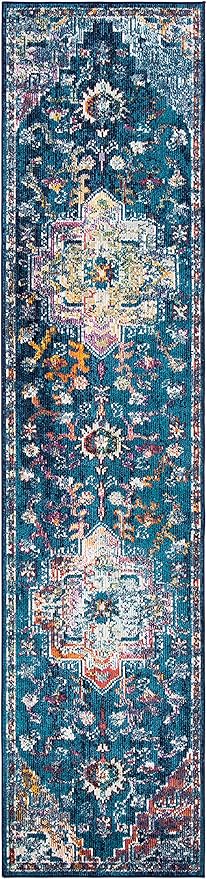 SAFAVIEH Crystal Collection Runner Rug - 2'2" x 11', Navy & Fuchsia, Medallion Distressed Design, Non-Shedding & Easy Care, Ideal for High Traffic Areas in Living Room, Bedroom (CRS501H)