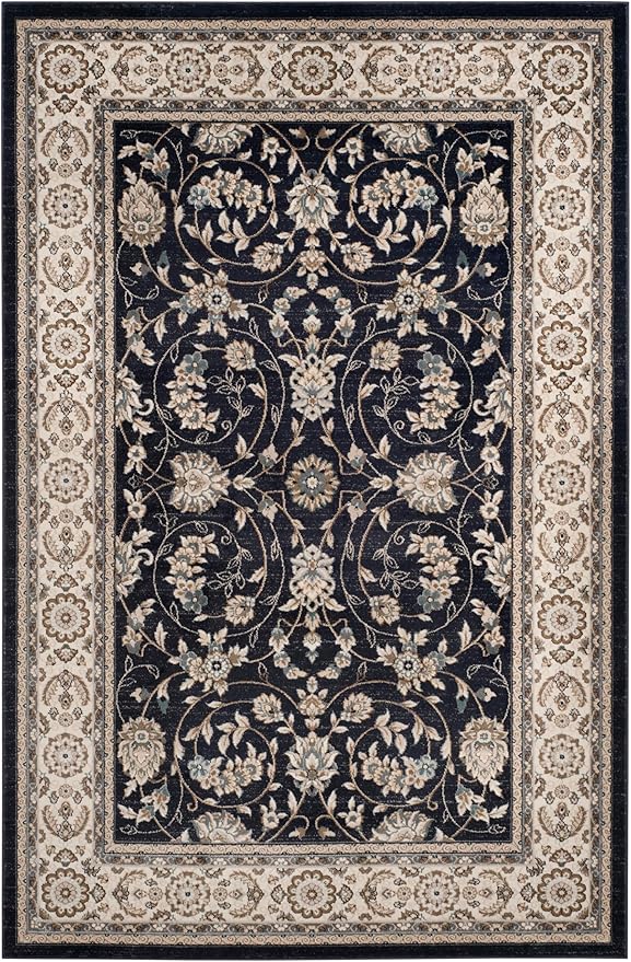 SAFAVIEH Lyndhurst Collection Area Rug - 9' x 12', Anthracite & Cream, Traditional Oriental Design, Non-Shedding & Easy Care, Ideal for High Traffic Areas in Living Room, Bedroom (LNH340D)