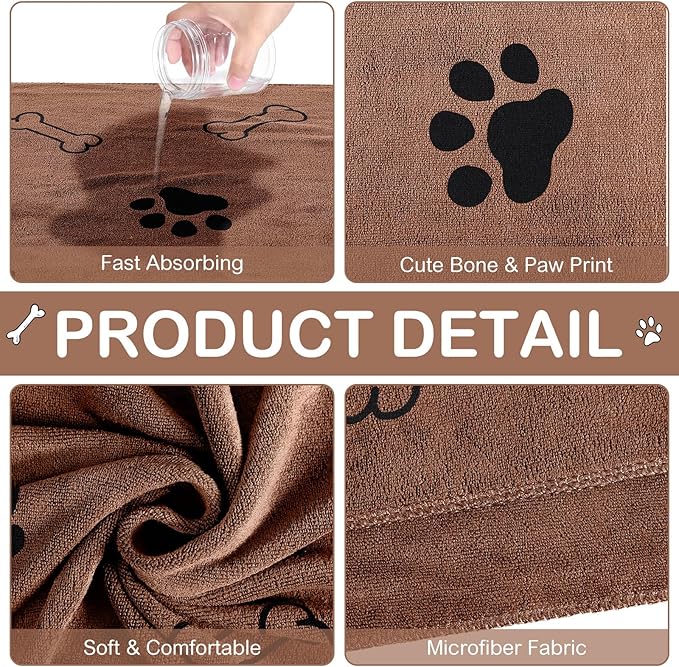 8 Pcs Dog Towels for Drying Dogs Cats Pet Towels Bulk Puppy Microfiber Quick Drying Paw Bath Bathing Supplies Absorbent for Medium Pets(Coffee,40 x 24 Inch)