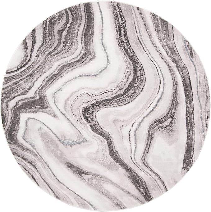 SAFAVIEH Craft Collection Area Rug - 6'7" Round, Grey & Silver, Modern Abstract Design, Non-Shedding & Easy Care, Ideal for High Traffic Areas in Living Room, Bedroom (CFT819G)