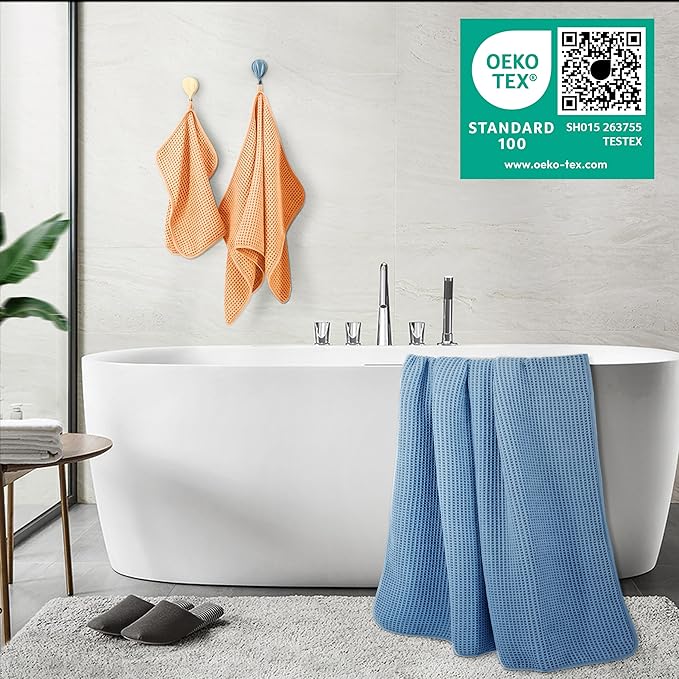 430 GSM Microfiber Quick Dry Lint Free Oversize Bath Towel Set, 6 Piece (Waffle Weave)