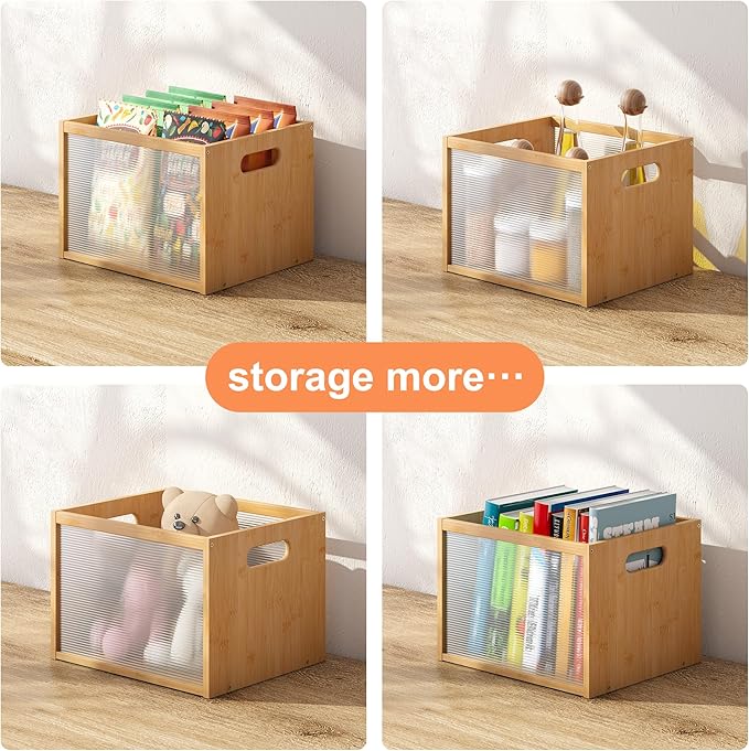 GHWIE Record Storage Holder LP Record Storage ，Visible Record Holder Crate with Handle，Great for Storing Vinyl Records/Albums, Folders, Books, Toys and Clothes