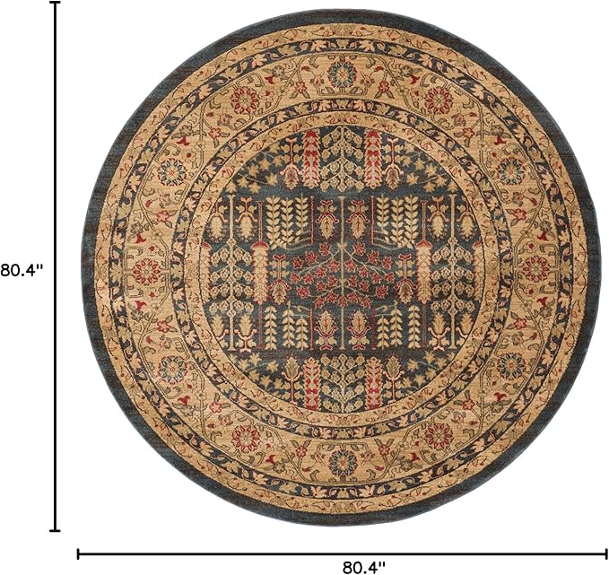 SAFAVIEH Mahal Collection Area Rug - 6'7" Round, Navy & Natural, Traditional Oriental Design, Non-Shedding & Easy Care, Ideal for High Traffic Areas in Living Room, Bedroom (MAH697E)