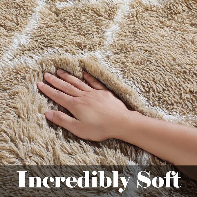 ONASAR 5x7 Area Rugs for Living Room Bedroom, Fluffy Beige and White Shag Rug, Geometric Boho Soft Plush Shaggy Floor Carpet Mat for Nursery Kids Girls Boys Teen Dorm Home Decor Aesthetic