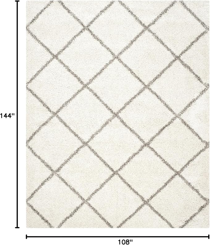 SAFAVIEH Hudson Shag Collection Area Rug - 9' x 12', Ivory & Grey, Modern Trellis Design, Non-Shedding & Easy Care, 2-inch Thick Ideal for High Traffic Areas in Living Room, Bedroom (SGH281A)