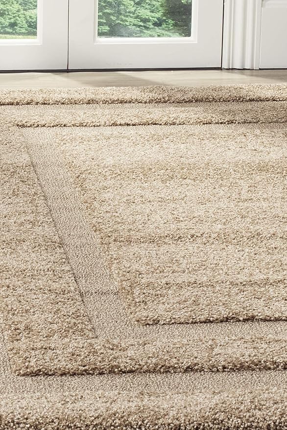 SAFAVIEH Florida Shag Collection Area Rug - 4' Square, Beige & Beige, Border Design, Non-Shedding & Easy Care, 1.2-inch Thick Ideal for High Traffic Areas in Living Room, Bedroom (SG454-1313)